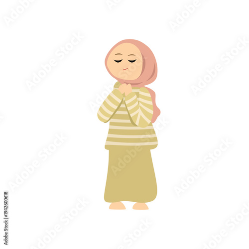 Muslim Woman Praying with Clasped Hands. Muslim woman using hijab. The girl prepares to go. Arab girl.