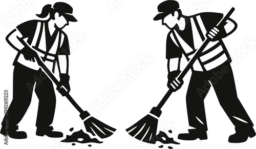 man and woman work to clean street vector design 