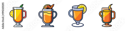 Variety of hot toddy drinks with different ingredients vector illustration