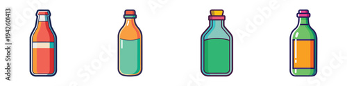 Colorful kombucha bottles vector illustration, flat design, healthy drink concept