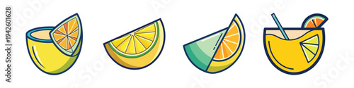 Lemon wedges in different positions vector illustration, flat design citrus slices