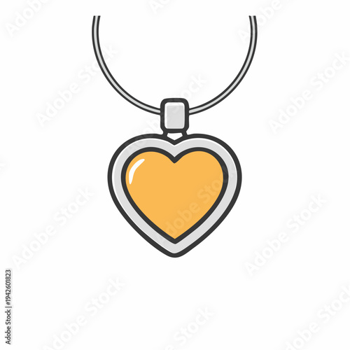 Heart Shaped Locket Necklace Icon, Yellow Gold and Silver Jewelry Pendant Illustration, Romantic Love Symbol Vector Art for Valentine's Day or Anniversary, Isolated Flat Graphic