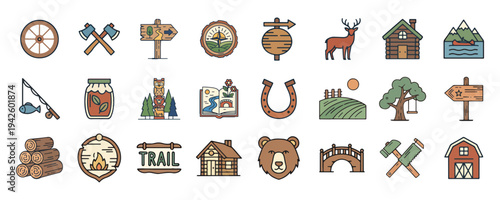 Rustic Camping and Nature Icons