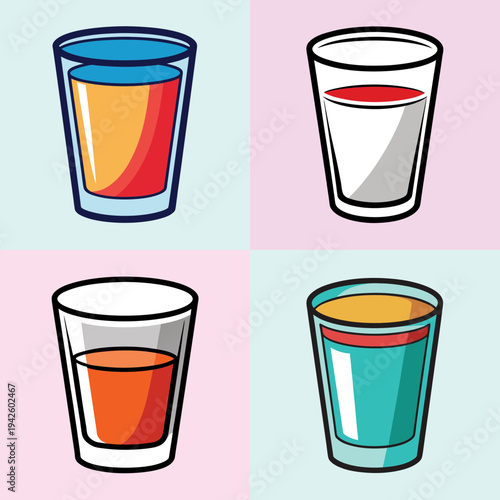 Colorful shot glasses with different liquid levels vector illustration
