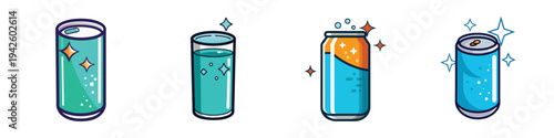 Four cans of sparkling water with different states vector illustration