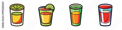 Tequila shots with lime vector illustration, colorful flat design