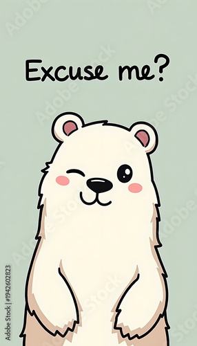 Cute cartoon polar bear winking with text 