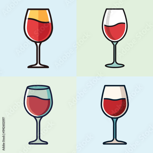 Four wine glasses with different levels of red wine vector illustration