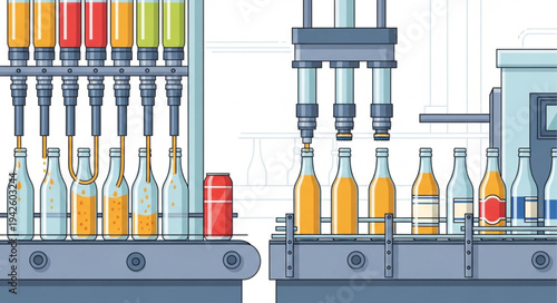 Bottling Line with Various Beverages.