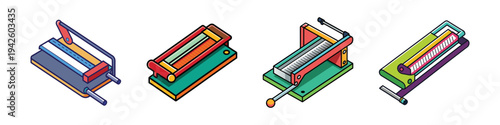 Colorful paper cutter vector illustration set, flat design graphics