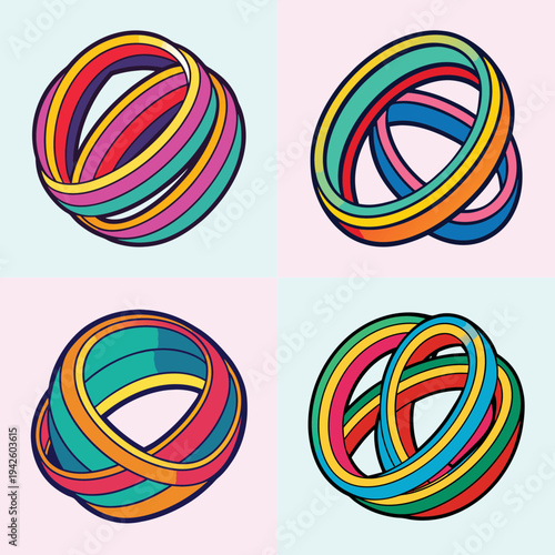 Colorful rubber bands in different positions vector illustration
