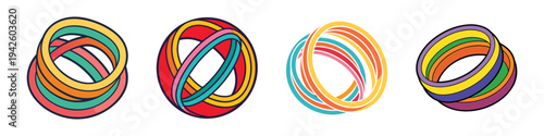 Colorful rubber bands in spherical shapes vector illustration, flat design