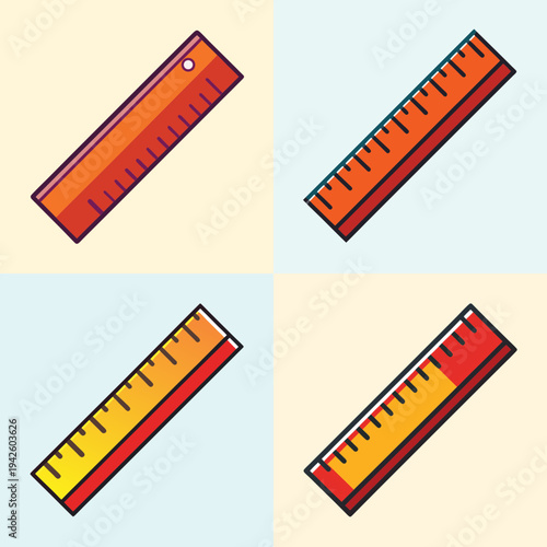 Four colorful ruler vector illustrations in flat design