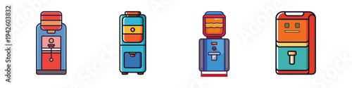 Colorful water cooler bottles in different angles vector illustration