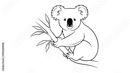 Koala Outlines: Simple line drawing of a koala clinging to a tree branch.