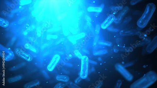 Surreal underwater scene with eerie blue-lit bacteria shapes, representing hidden dangers.