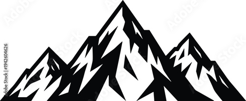Stylized mountain range silhouette vector illustration with sharp alpine peaks isolated on white background, ideal for outdoor adventure, hiking, travel logos, nature landscape design