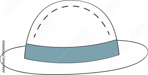 White safari hat with blue band and stitched design