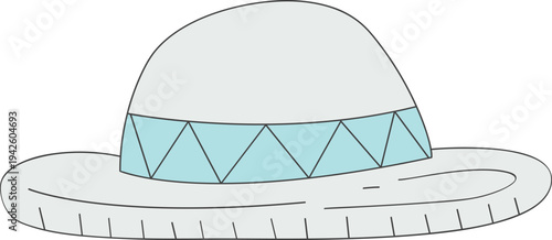 White wide-brimmed hat with blue patterned band