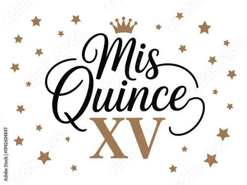 Quinceanera text is surrounded by stars.