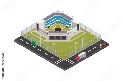 Modern Isometric  Stadiums, arenas and rink set in side of the road , Web Banners, Suitable for Diagrams, Infographics, Book Illustration, Game Asset, And Other Graphic Related Assets