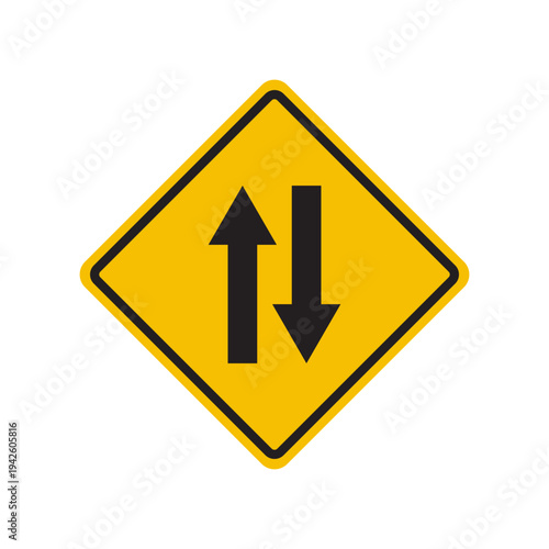 Free Download Two way traffic road sign. Yellow diamond warning sign with black up and down arrows - GFXLoad