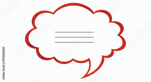 Large red speech bubble with a halftone pattern and internal lines is presented as a blank template for comic style text.