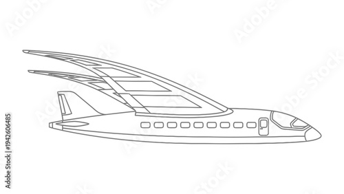 Futuristic Aircraft Blueprint: A clean and precise blueprint of a cutting-edge aircraft, showcasing its innovative design and aerodynamic features, set against a pristine backdrop. 