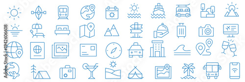 Travel icons set: editable line icons for vacation, outline and linear symbols