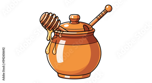 Honey Pot With Dipper.