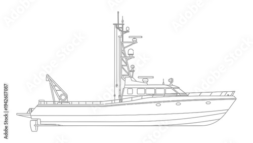Vessel Blueprint: A detailed line drawing of a sophisticated vessel, highlighting its elegant design and intricate features.