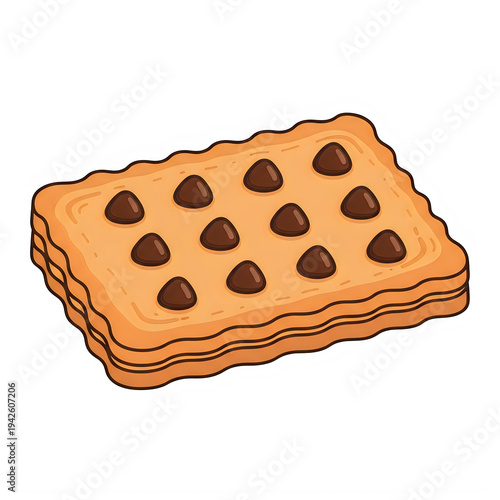 Flat chocolate chip cookie cartoon illustration