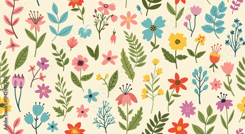 Subtle botanical background with hand-drawn flowers in warm earthy pastel colors