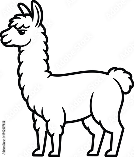 Cute llama vector illustration, cartoon alpaca farm animal line art clipart isolated for logo, kids design, nursery decor, sticker, and playful brandingPrint