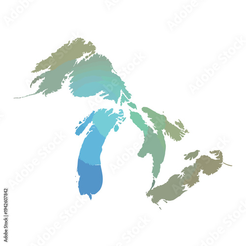 A vector map of the Great Lakes region, showcasing the five lakes in varying shades of blue and green on a white background. Perfect for geography, educational materials, and travel guides.