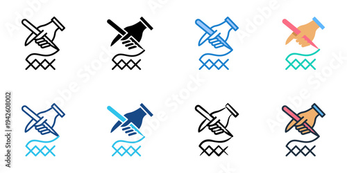 Traditional weaving loom icons set multiple style collection. Editable stroke 
