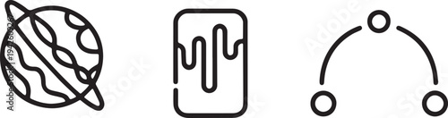 Planet with rings melting wax and interconnected circles vector icons