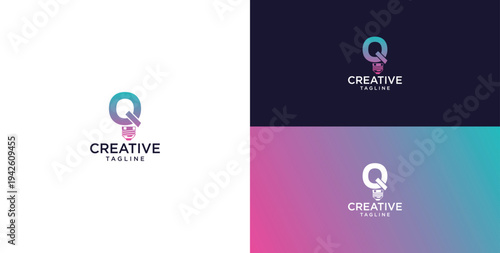 smart bulb logo icon. bulb logo technology. initial logo design Q