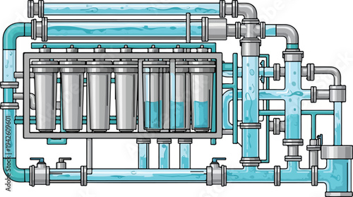 A detailed illustration of industrial equipment with pipes and cylinders in a factory setting via RJ Whisk Auto