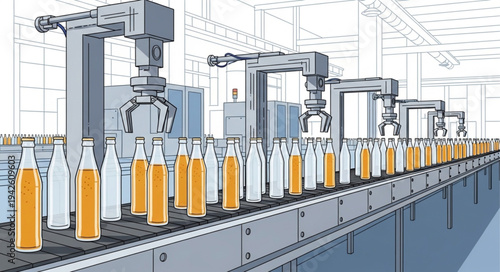 Bottling Machine Filling Glass Bottles.