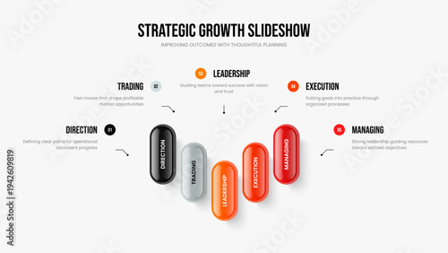 Enterprise Analysis Frame Design Vector Illustration. Advertising Briefing 5 Option Diagram Slide Layout. Project Report Five Step Infographic Presentation Template.