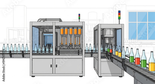 Bottling Machine in Factory Setting.
