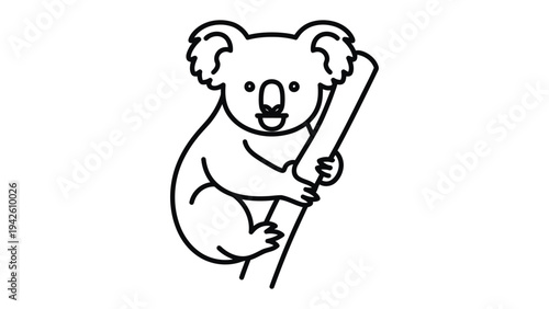 Smiling Koala Contour: An adorable koala clings playfully to a branch, its friendly demeanor highlighted by simple yet effective contour lines