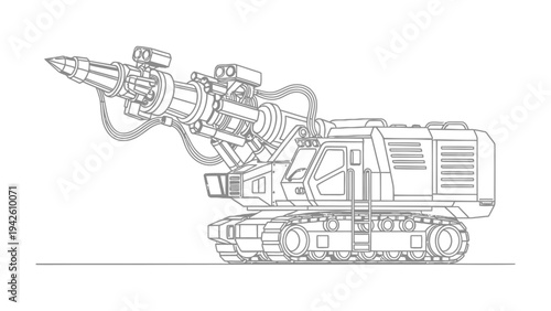 Heavy Duty Drill Machine: Detailed illustration of a powerful drill machine designed for industrial use, highlighting its intricate mechanisms and robust construction.