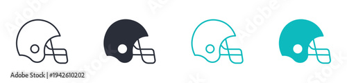 American football helmet icon set, protective sports helmet equipment symbol, outline and solid and color style. Vector illustration.