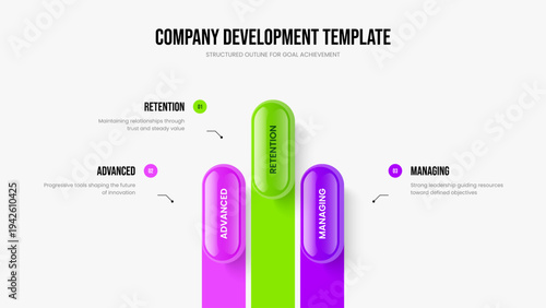 Market Forecast 3 Element Diagram Slideshow Template. Business Proposal Frame Layout Vector Illustration. Service Innovation Three Step Infographic Slide Design.