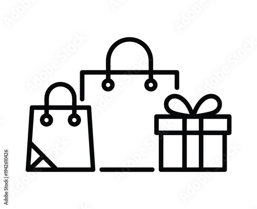 Shopping bags and gift box outline.