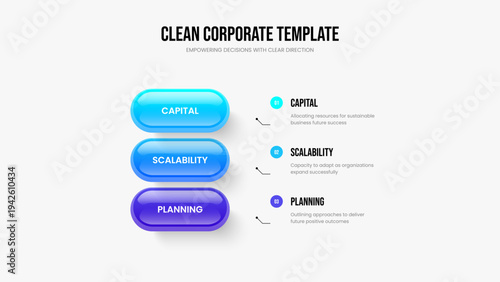 Creative Overview Three Element Diagram Slide Layout. Business Insight Slideshow Design Vector Illustration. Advertising Planning 3 Option Infographic Frame Template.