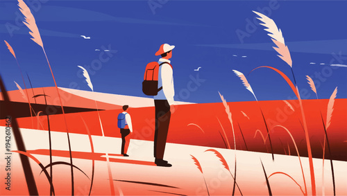 Illustration Of A Person Standing On A Vast Plateau With Strong Winds Vector Design Template