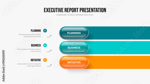 Consulting Launch Slide Template Vector Illustration. Enterprise Innovation 3 Step Infographic Presentation Layout. Project Planning Three Option Diagram Slideshow Design.